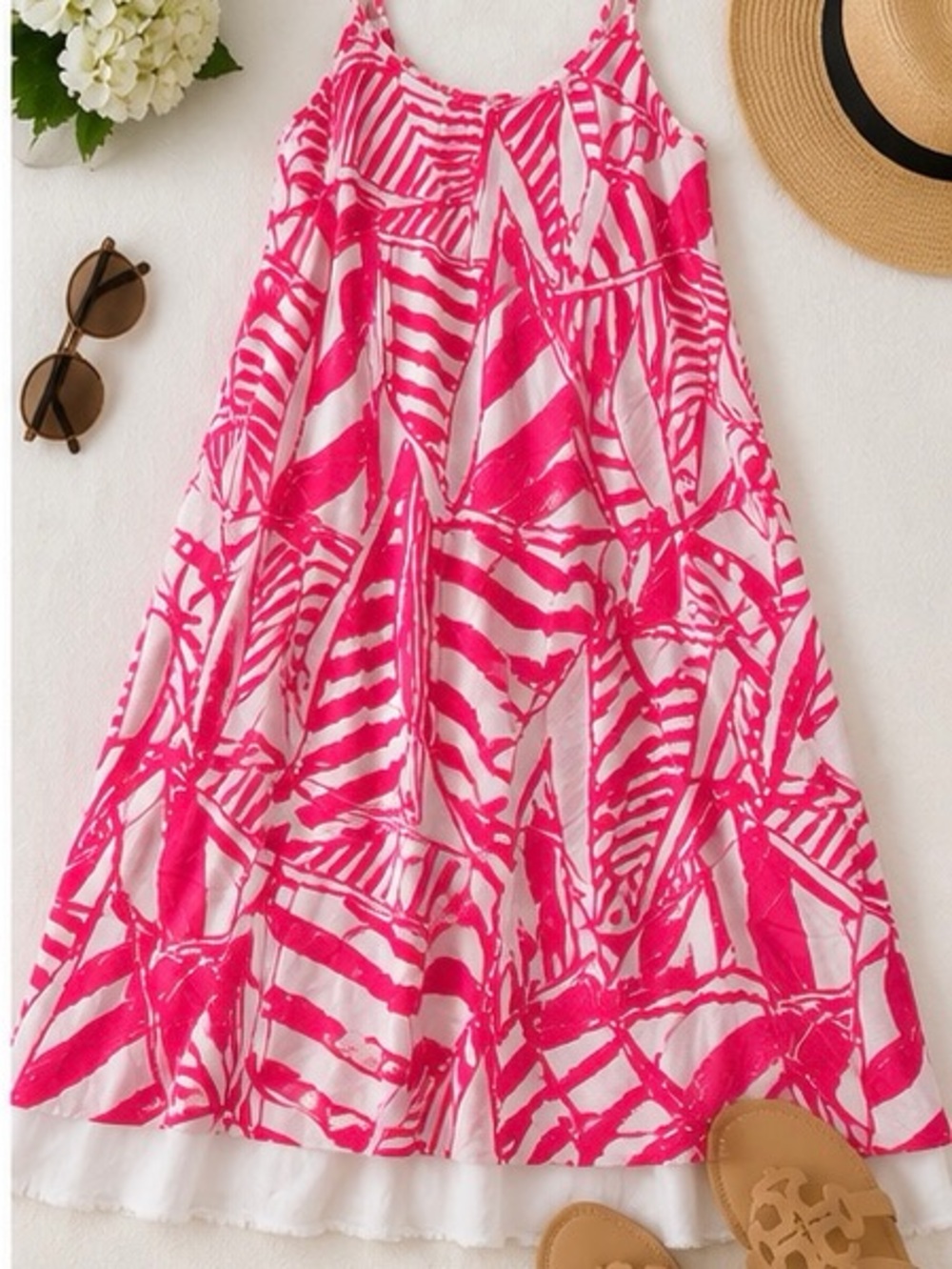 Lilly Pulitzer Pink White Tropical Print Sleeveless Dress Size-S